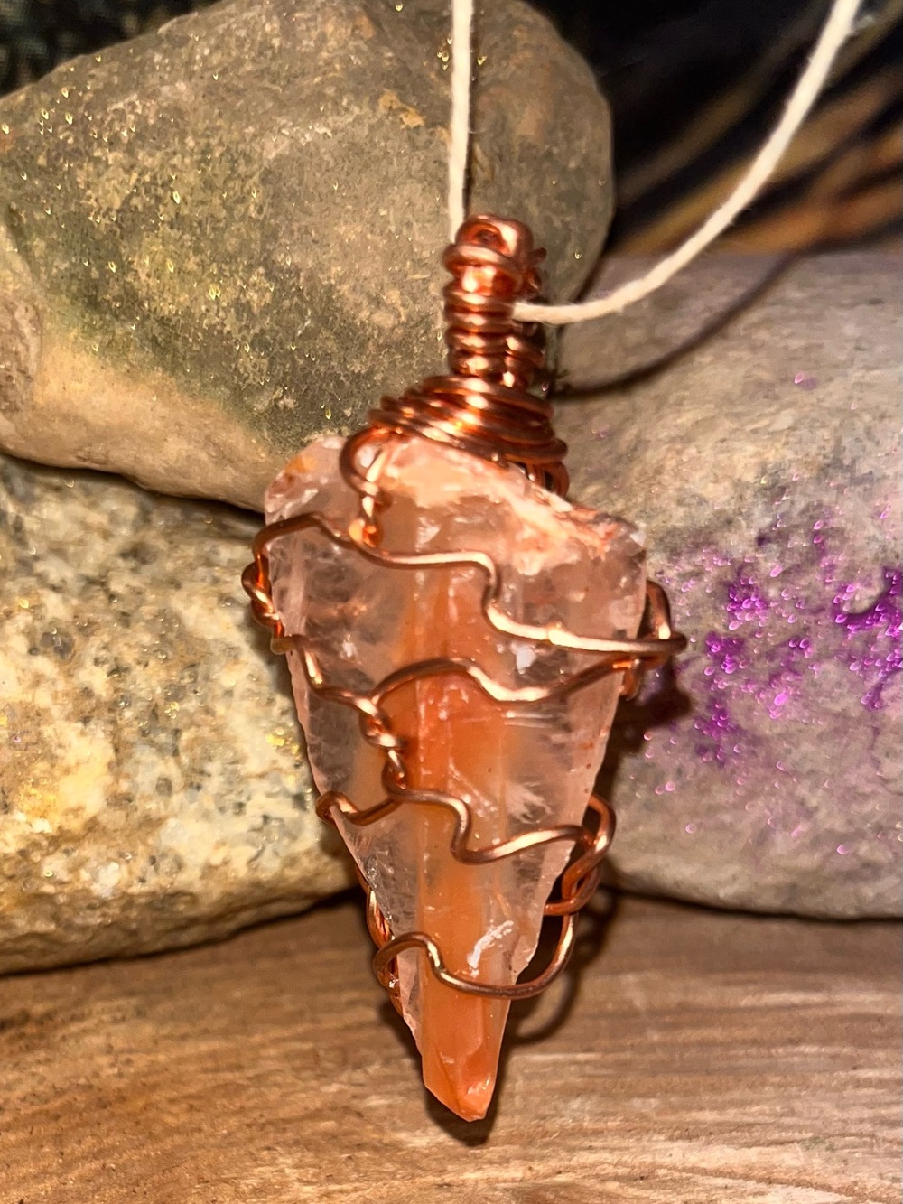 Handwired Copper & Orange Crystal Pendant Necklace